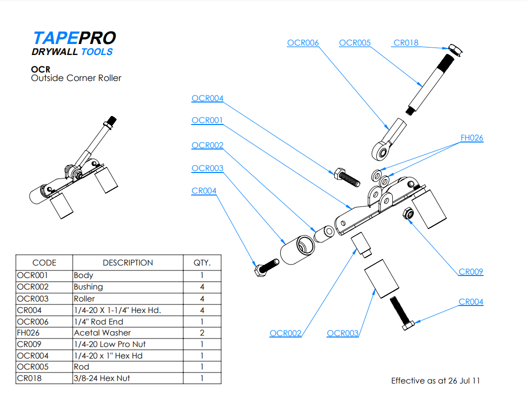 Tapepro - Outside Corner Roller Head Assembly (OCR) - The Drylining Depot